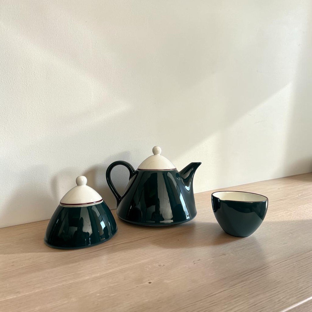 Pagnossin forest green tea set: teapot, sugar bowl and cup
