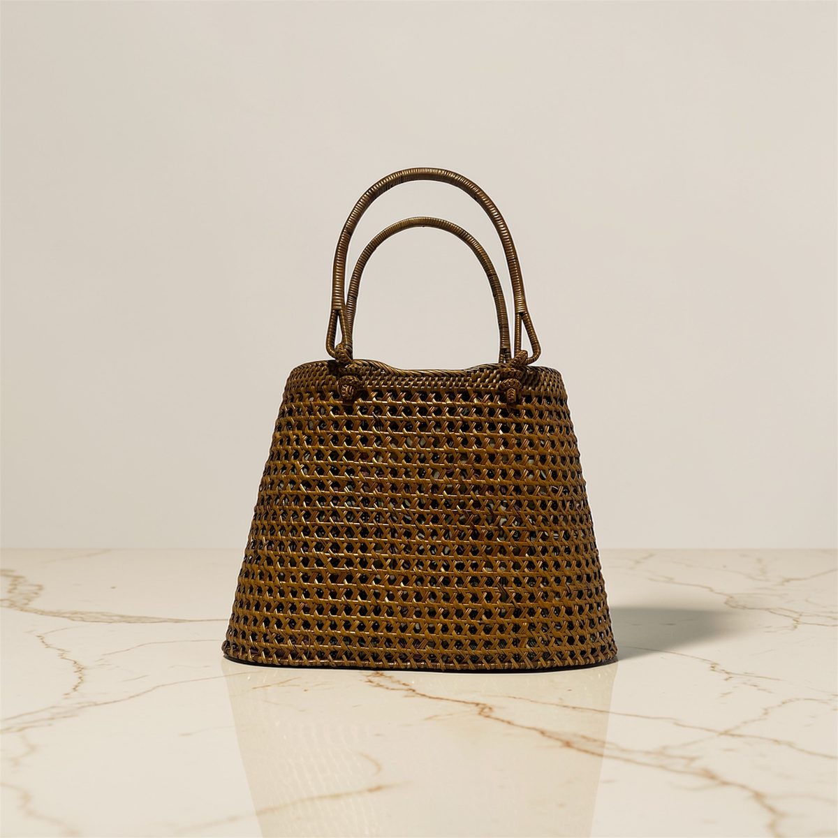 Woven rattan structured handbag